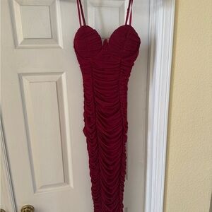 Fashion Nova Burgundy Ruched Maxi Dress